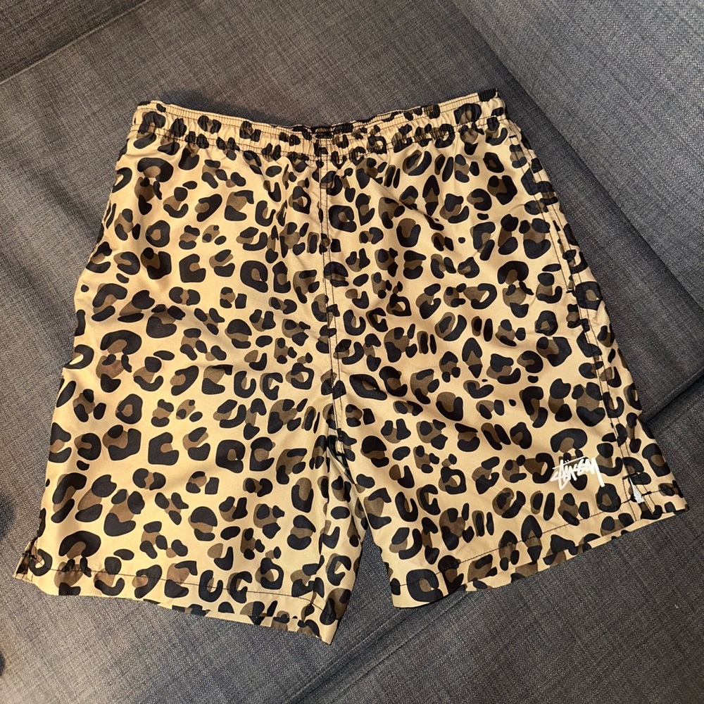 Stussy Leopard Print Swim Shorts - Tan and Black